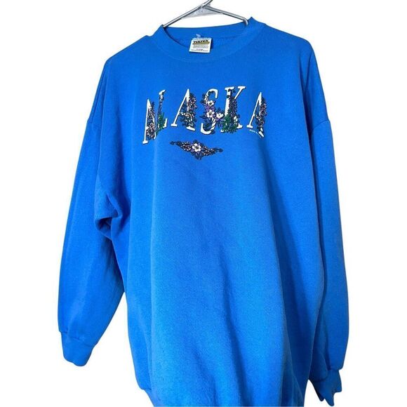 Vintage 90s Alaska Tultex Crewneck blue  Sweatshirt Size XL - Picture 3 of 7